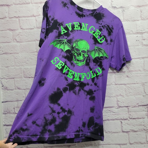 Avenged Sevenfold Deathbat Tie Dye Shirt Mens M Purple Skater Grunge Streetwear - Picture 5 of 8